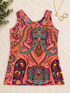 Vibrant Paisley Tank Top – Size L (Fits Smaller / Stretchy)